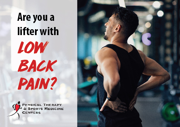 Blog post graphic, lifters with low back pain, common causes and treatment